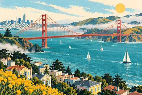 Golden Gate Bridge illustration on your weekend postcard