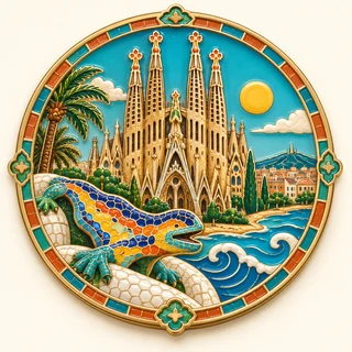 Clue: the Sagrada Familia towers, a colorful mosaic salamander and Mediterranean waves.