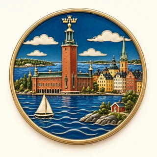 Clue: the city City Hall with its three-crown spire, colorful old town houses and archipelago waves.