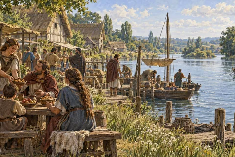 Imagined Parisii riverside community beside the Seine, before Roman Lutetia.
