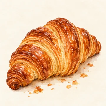 Illustration of Croissant. A flaky bakery breakfast. Explore neighborhood boulangeries for a fresh croissant; this classic is found throughout Paris.