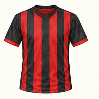 Illustrated AFC Bournemouth home-colour shirt: black and red vertical stripes.