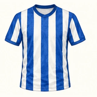 Illustrated Brighton & Hove Albion home-colour shirt: blue and white vertical stripes.