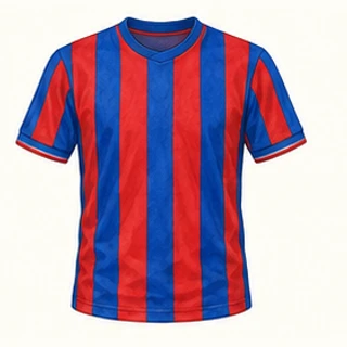Illustrated Crystal Palace home-colour shirt: blue and red vertical stripes.